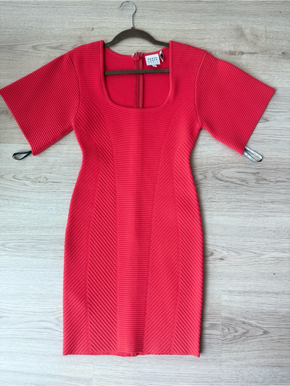 Herve Leger Bright Red Textured Scoop-Neck Mini Dress